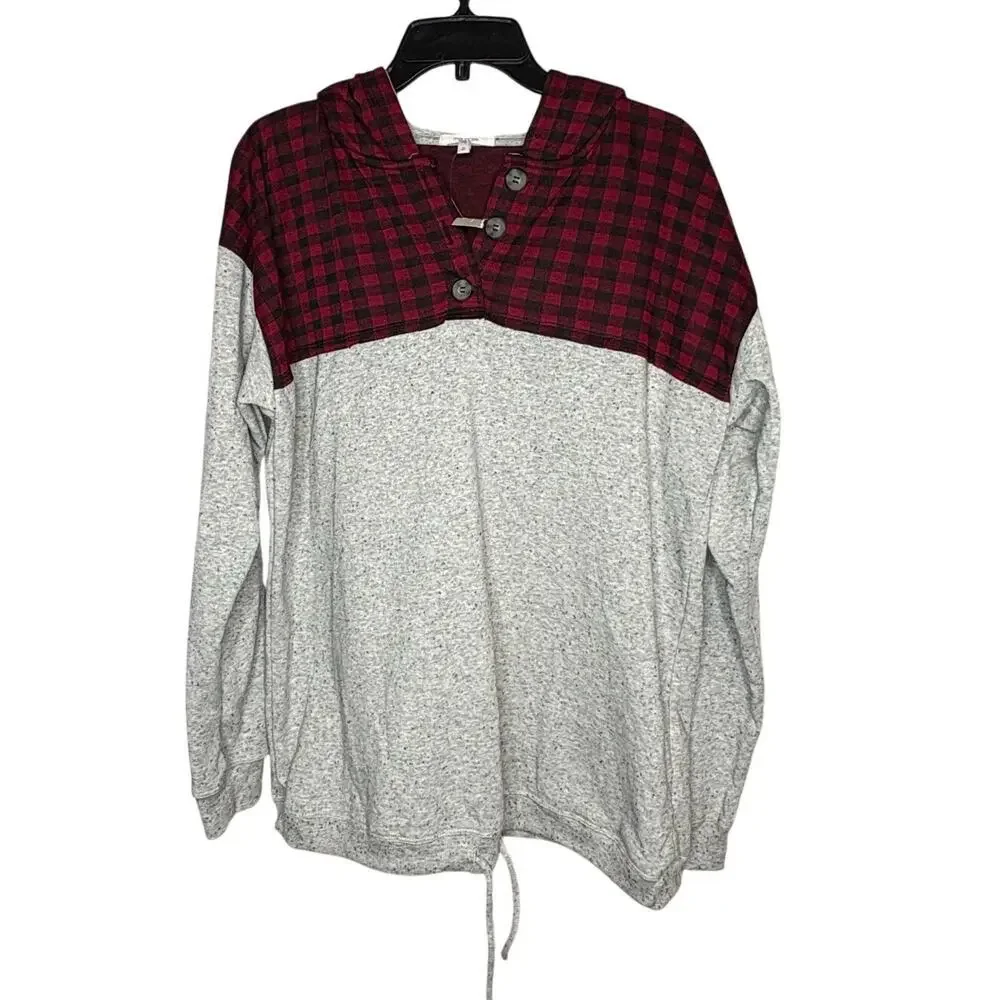 Maurices Gray Red & Black Plaid Soft Cozy Pullover Hoodie Size Plus 14W 0 New - Picture 3 of 13